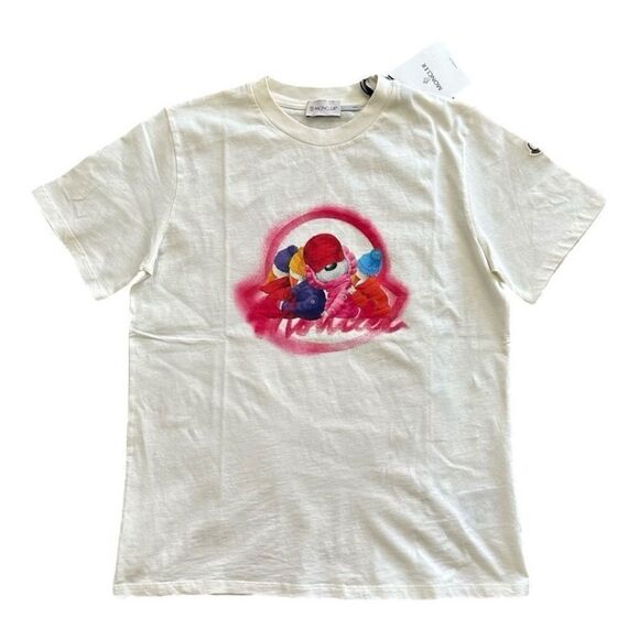 Moncler Girls Bear Graphic Logo Patch Short Sleeve Tee T-Shirt Girls Size 14A - Picture 1 of 9